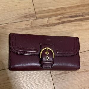 Coach Burgundy Leather Wallet with Buckle